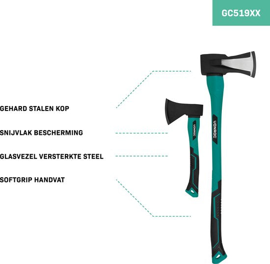 VONROC Kloofbijl en handbijl set - gehard stalen kop - glasvezel steel – 79cm – 3900gr/35cm – 950gr