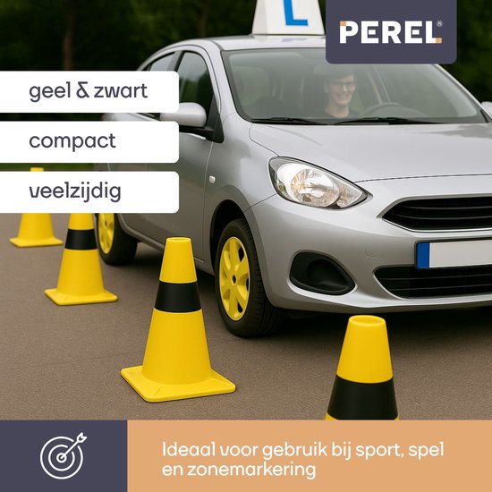 Perel Afzetkegel, voor het afbakenen van zones, zwart/geel, recreatief gebruik, 30 cm