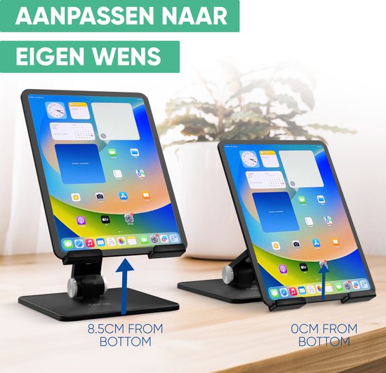 Serve Tablet Houder XL Opvouwbaar - Extra Stevig & Stabiel - Zwarte Inklapbare Standaard voor Tafel of Bureau - Zwart