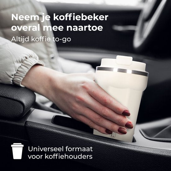 Castagnola Thermosbeker - Koffiebeker To Go - Travel Mug voor Koffie en Thee - Theebeker - 380 ML - RVS - Offwhite - Octagon