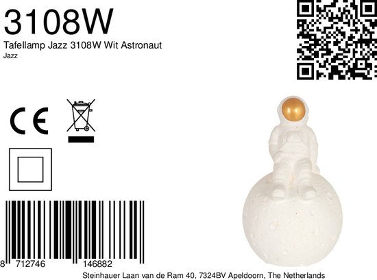 Anne Lighting tafellamp Jazz - wit - keramiek - 13 cm - E14 fitting - 3108W