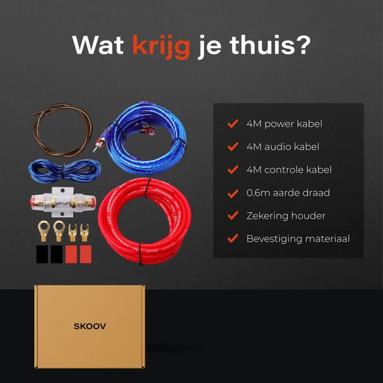Skoov Bedradingset voor auto Subwoofer en Versterker - Kabelset - Compleet Audio Bedradingsset - Geschikt voor Autogeluidssystemen