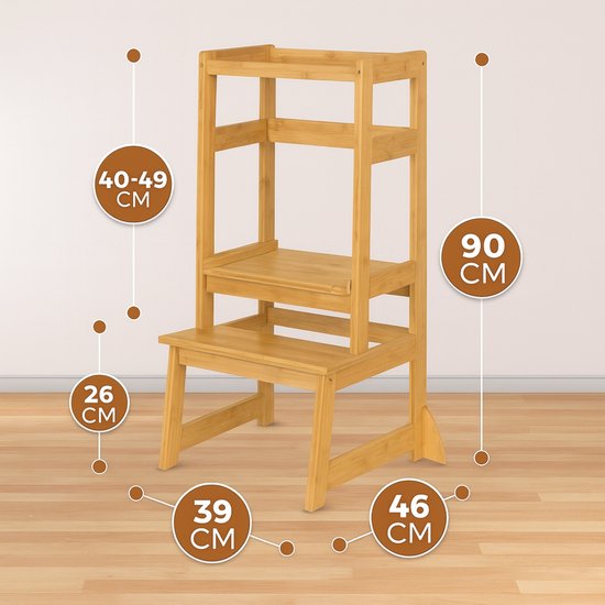 Oemmie Leertoren - Learning Tower - Montessori Leertoren - Leertoren keukenhulp - Leer Toren - Opstapje - Kindertrapje - Bruin