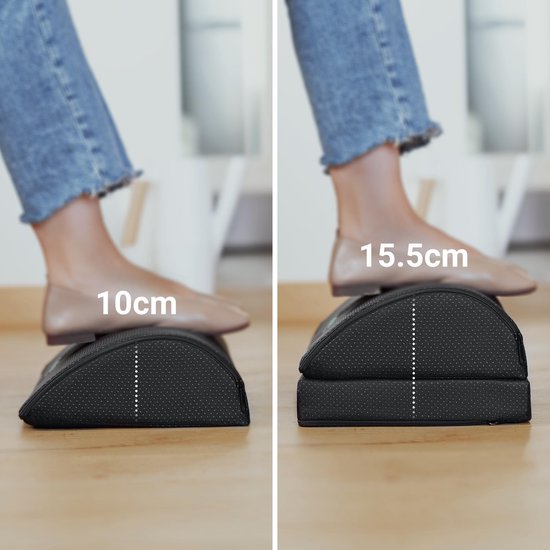 CozySense® Voetensteun Bureau - Ergonomische Voetenbankje - Geschikt voor Thuis of Kantoor - Voetenkussen - 2 Verstelbare Hoogtes - Anti-Slip - Hoes met Massage-functie - Wasbaar - Zwart