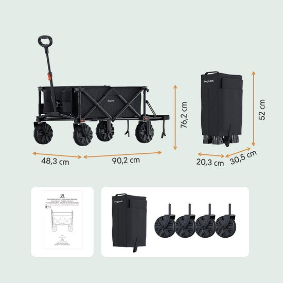 LifeGoods Bolderkar - Opvouwbare Bolderwagen - 130KG - 200L - Uitklapbaar - Met Beschermhoes - Zwart