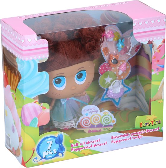 Eddy Toys Poppenset - Met Accessoires - 20x11x19cm - Toetjesthema