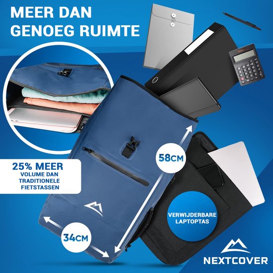 NEXTCOVER® NIEUW 3-in-1 fietstas voor bagagedrager [Aquashield] - Reflecterend bagagedragertas waterdicht - rugzak en schoudertas [25 liter]- Blauw