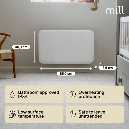 Mill IB600DN - Stalen paneelverwarming - 600 Watt- tot 11 m2 - 100% stil - geschikt voor de badkamer