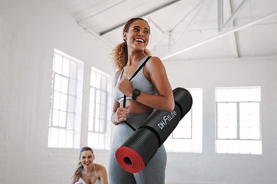 DH FitLife Trainingsmat, fitnessmat, sportmat, 183 x 61 x 1 cm, extra scheurvast, yogamat, antislip en dik, workout mat (zwart)