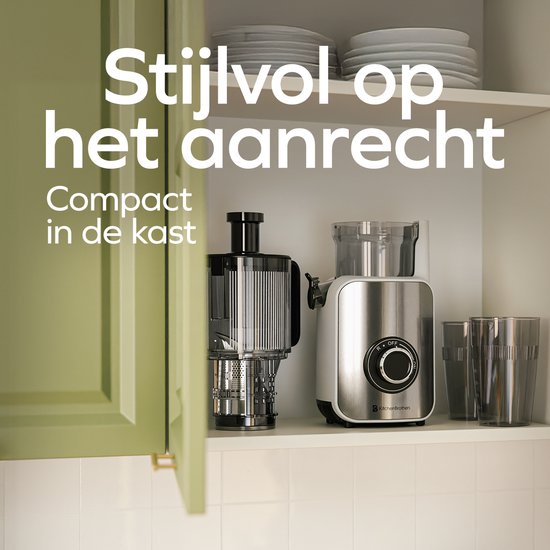 KitchenBrothers Slowjuicer - Verticaal - Juicer - Groenten en Fruitpers - 126 mm - 750 ml - Pearl White / Wit