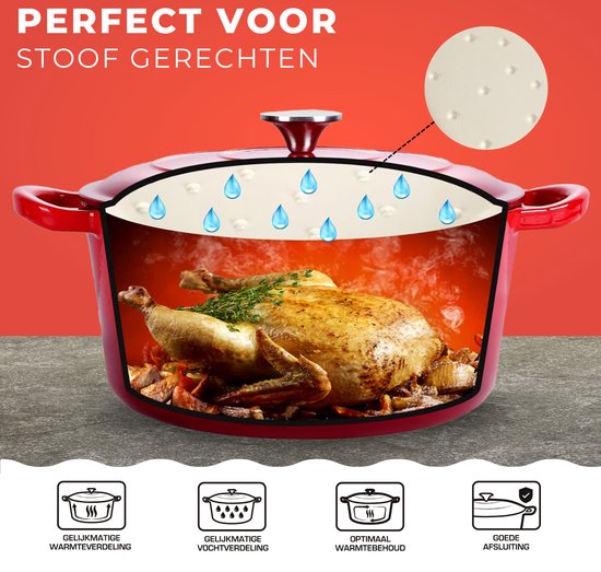 Castex Elegance Royal Gietijzeren Braadpan met Deksel 28 cm - Inductie Pan - Braadpannen Gietijzer - Rood