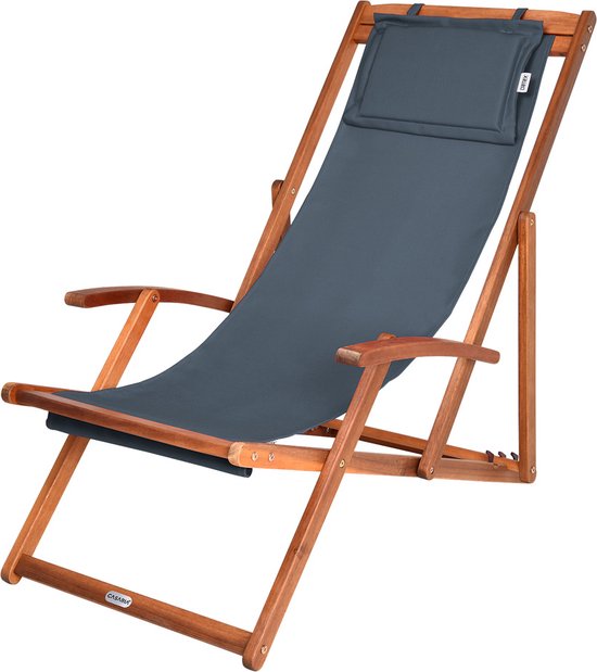 Casaria Ligstoel Acaciahout – Opvouwbaar tot 160kg – Antraciet
