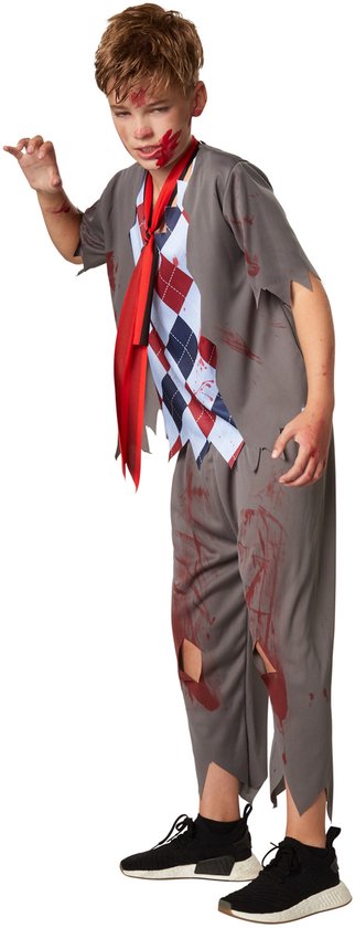 dressforfun - Griezelige schooljongen 128 (7-8y) - verkleedkleding kostuum halloween verkleden feestkleding carnavalskleding carnaval feestkledij partykleding - 302221