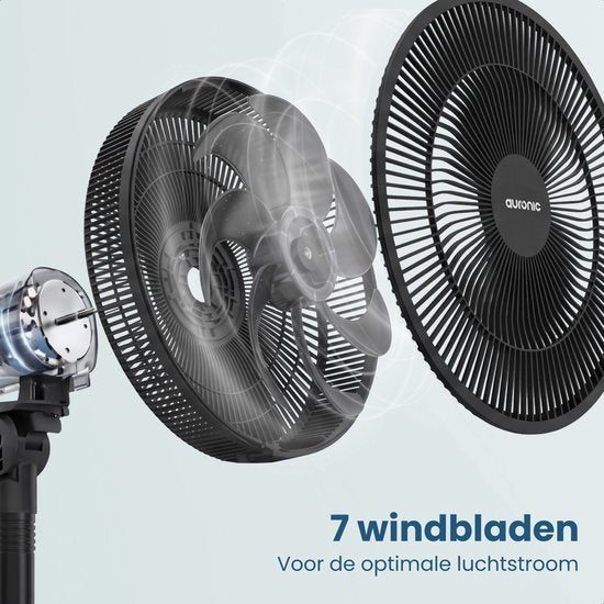 Auronic Statiefventilator - Staande Ventilator - Hoogte Verstelbaar - Roterend - Fluisterstil - 3 Snelheden - Stille Ventilator - Zwart
