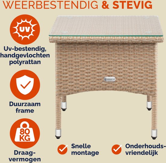 CASARIA Polyrattan Bijzettafel Buiten - 50x50x45cm - Crème