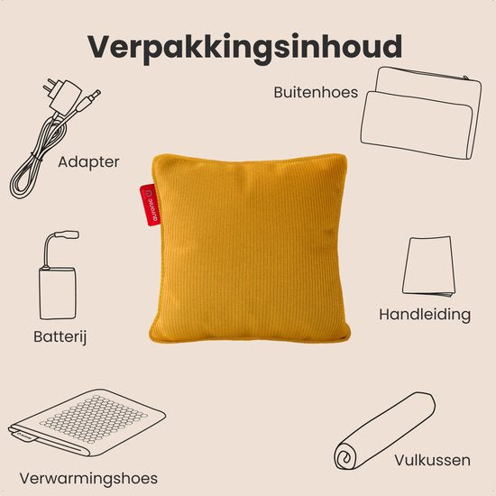Auronic Warmtekussen - Gebreid - 45x45 - Draadloos - Oplaadbaar - Elektrisch kussen - Infrarood - Geel
