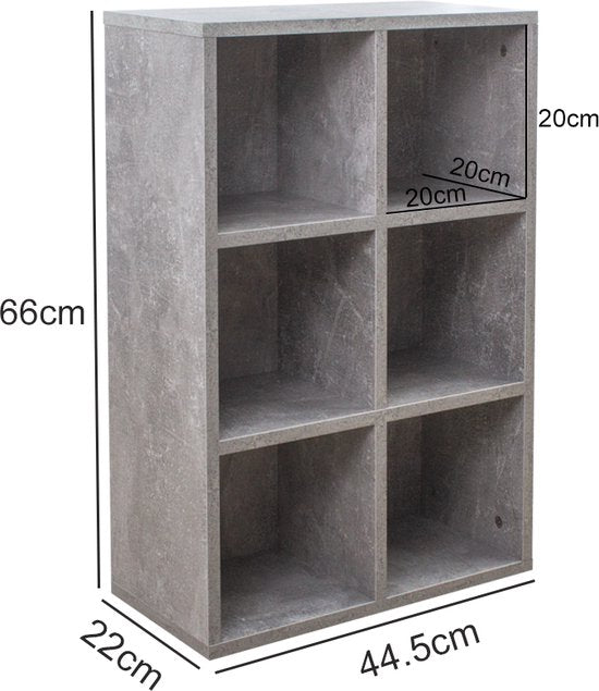 VDD Vakkenkast - Opbergkast - Boekenkast - Wandkast - 6 Open Vakken - Grijs - 97.5x 97.5x33 cm