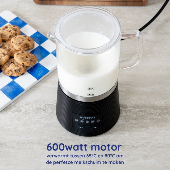 Safecourt Kitchen Glazen Melkopschuimer - Elektrische melkopschuimer - Antikleeflaag - 600 watt - Zwart