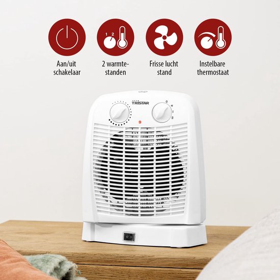 Elektrische kachel Tristar KA-5059 - Ventilatorkachel - 2 warmtestanden en ventilator - Campingkachel - Wit - Oscillerend - Overhittingsbeveiliging - Badkamerverwarming