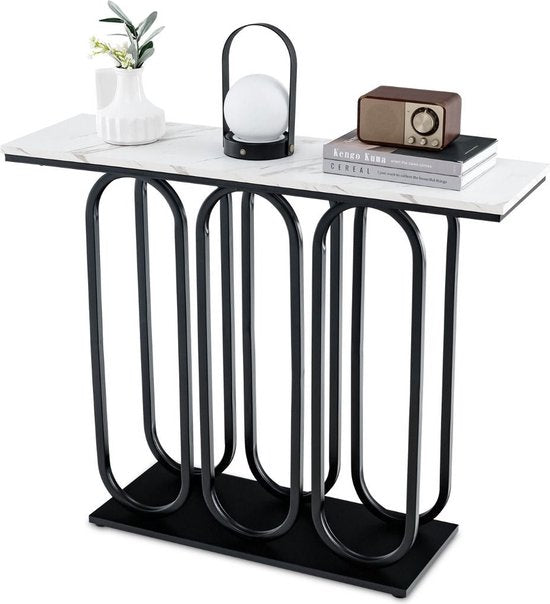 Coast Consoletafel met Imitatiemarmer - Metalen Frame - Wit+Zwart - MDF/Metaal