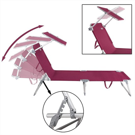 Casaria Ligstoel Ibiza – met Zonnedak - 190x59x29 cm – Rood