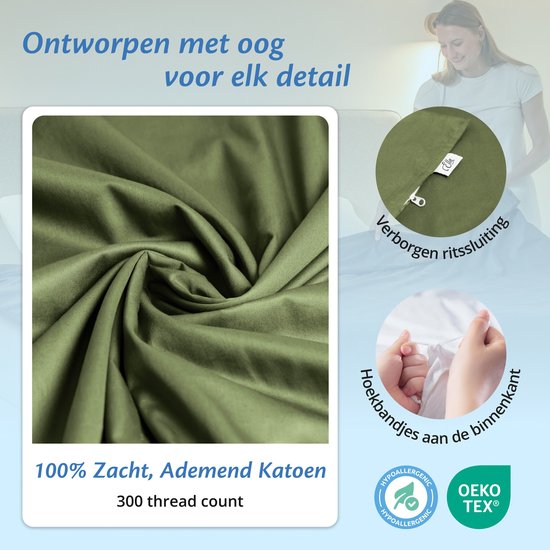 Hoes voor de verzwaringsdeken van EL Life 150 x 200 CM - 7 KG & 9 KG - Overtrek Hoes van 100% biologisch katoen - Olijf Groen