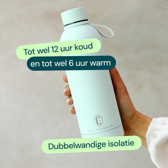 Castagnola Waterfles - RVS Drinkfles 500 ML - Stalen Thermosfles - Drinkflessen voor Volwassenen - Dubbelwandig - Lichtgroen