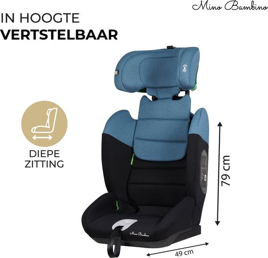 Mino Bambino i-Size Autostoel – Autostoel - Groep 1/2/3 (76–150 cm) – Blauw