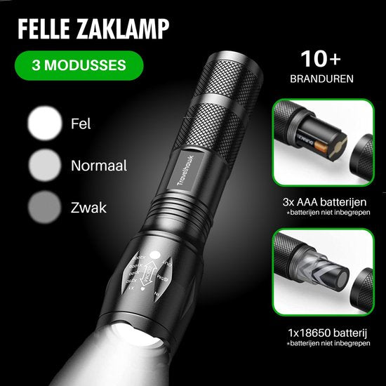 Travelhawk Zaklamp - Zaklamp Led - Zaklamp Militaire - 1000 Lumen - Waterproof - 2 stuks