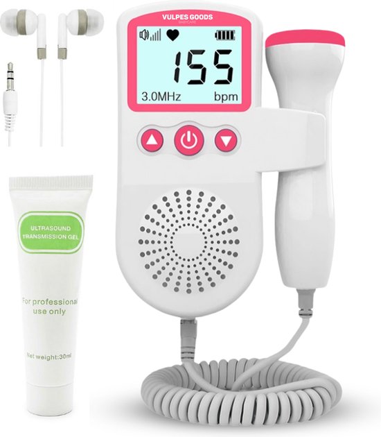 Vulpes Goods® BabyCare - Doppler Baby PRO - Baby Hartje Monitor - Fetal Doppler - Hartslag Baby Doppler - Echo Apparaat -Zwangerschapscadeau - Roze - Incl. ultrasound gel en oordopjes