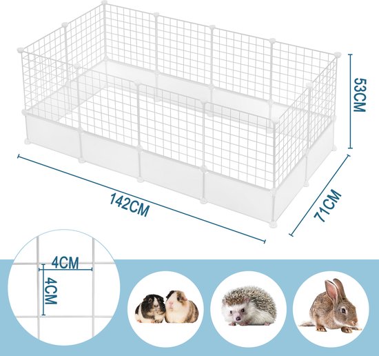 Dierenren XXL - Ren - Verstelbaar - Voor binnen - Puppyren - Kleine dieren - Kittens - Wit - 142 x 71 x 53cm