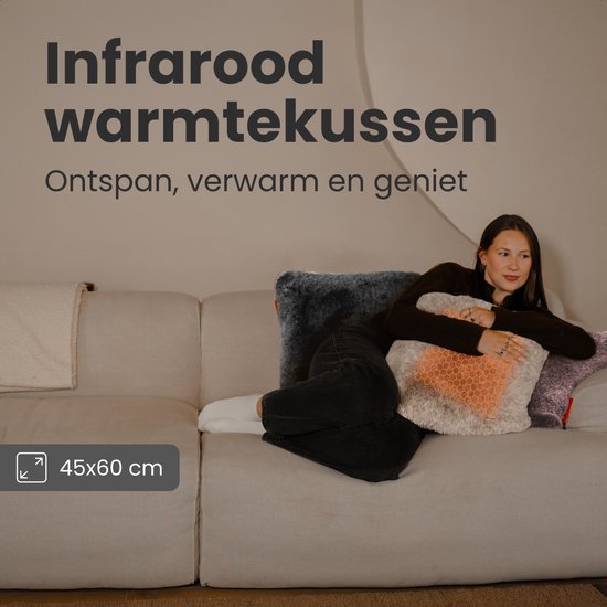 Auronic Warmtekussen - Teddy - 45x60 - Draadloos - Oplaadbaar - Elektrisch kussen - Infrarood - Antraciet