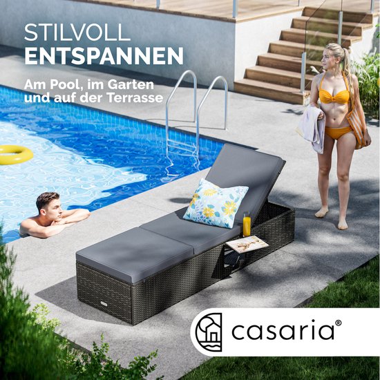 Casaria Ligbed - Verstelbaar Klaptafel Polyrattan 200x85 - Antraciet