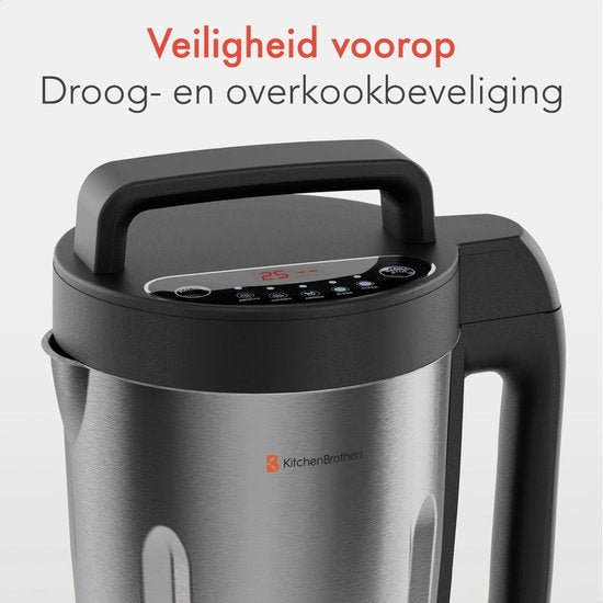 KitchenBrothers Soepmaker - 1.6L - 5 Programma's - Timer Display - Blender - RVS/Zwart