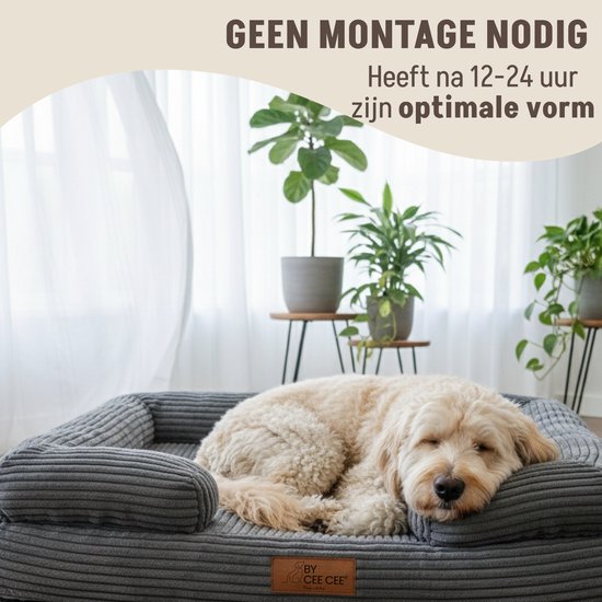 By Cee Cee Orthopedische Hondenmand – Orthopedisch Hondenkussen – Hondenbed – Ribstof - Voor Middelgrote Honden - Grijs - 108x81cm - Luca