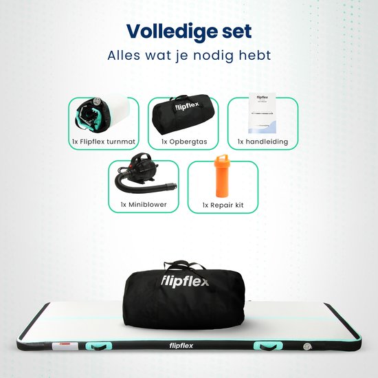 Flipflex Airtrack - Turnmat - 3 Meter - 10cm Dik - Gymnastiekmat - Inclusief 600W Miniblower - Met Luxe Draagtas - Turnen