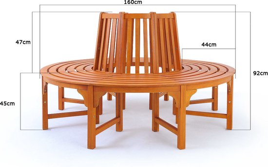 Casaria Elegante 360° Boombank van Duurzaam Eucalyptus Hardhout - 160 cm Diameter, 92 cm Hoog