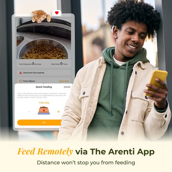 Arenti Petfeeder2 Automatische Voerbak 4L Met Beweegbare Camera - 3L Fontein - Kat & Hond – Slimme Voerdispenser met Camera – 3MP (2K) Met Night Vision – Two-Way Audio – Voerautomaat met App – Dual band Wifi – Voor Katten & Honden – Gratis App