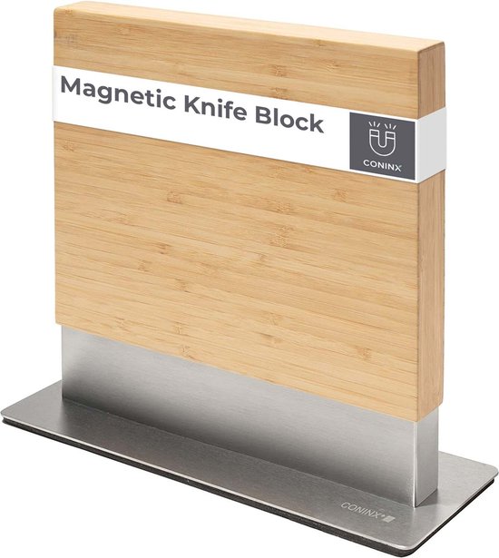 Coninx Vertico Messenhouder Magnetisch - Magneet Tweezijdig - RVS voet - Messenblok zonder messen - Bamboe