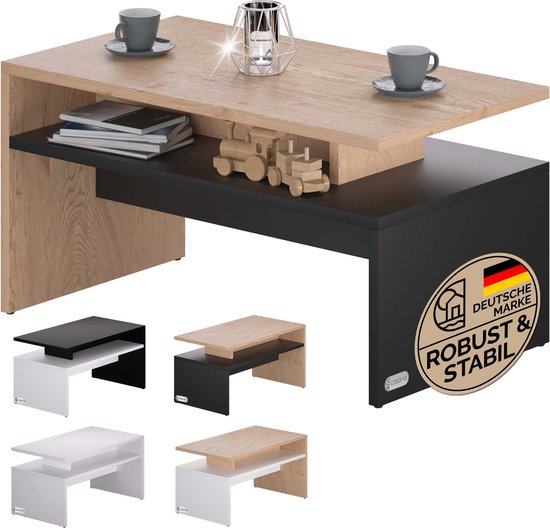 Casaria Salontafel – Opbergruimte 92x51x48cm Krasbestendig – Hout Antraciet