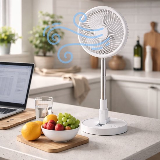 Lifetime Air Tafelventilator Telescopisch - Ventilator Staand met USB en Oplaadbare Batterij - Mini Ventilator met 4 Snelheden - Verstelbaar 13-55 cm - Wit