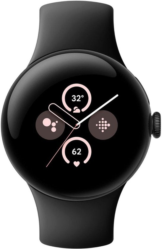 Google - Smartwatch - Pixel Watch 2 - Bluetooth - Stappenteller - Hartslagmeter - GPS - Waterdicht - 2 GB Geheugen - Android - Obsidian
