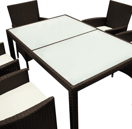 Casaria Polyrattan Tuinset – Tafel 6 Stoelen & Kussens – Bruin