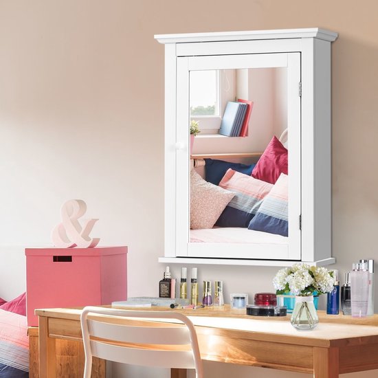 Costway - Badkamer - Spiegelkast - Hout -Wit - 56 x 15 x 69,5 cm