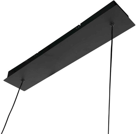 Zwarte hanglamp Marcadore 120cm breed 6 lichts met draaibare reflector kogels, verstelbaar in hoogte, van Steinhauer van kunststof en metaal, modern retro stijl, voor binnen gebruik