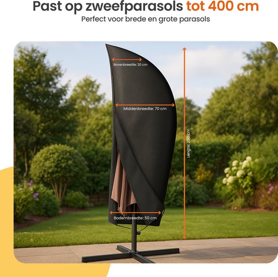 Goliving Parasolhoes voor Zweefparasol - 420D Oxford - Tot 400cm - Waterdicht - Met Telescopische Stok en Rits - Zwart