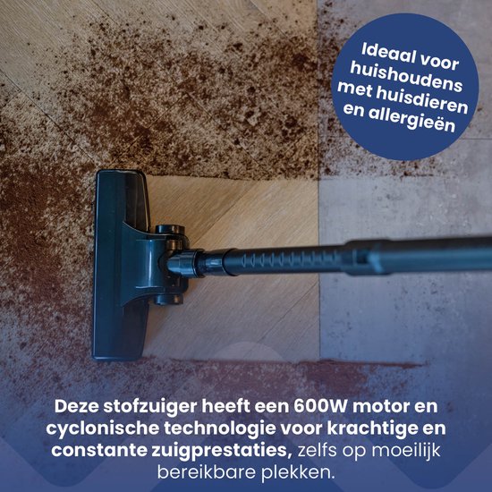 Nexxt 3-in-1 Snoer Stofzuiger met Telescopische Steel en Handstofzuiger – Verlengbare Steelstofzuiger met Cycloontechnologie – HEPA-Filter – 600 Watt