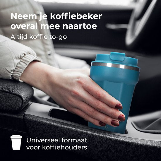 Castagnola Thermosbeker - Koffiebeker To Go - Travel Mug voor Koffie en Thee - Theebeker - 380 ML - RVS - Blauw - Octagon