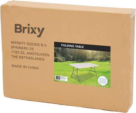 Brixy Inklapbare Tafel - Vouwtafel - 180 x 70 x 74 cm - Campingtafel - Tuintafel - Draagbaar - Wit