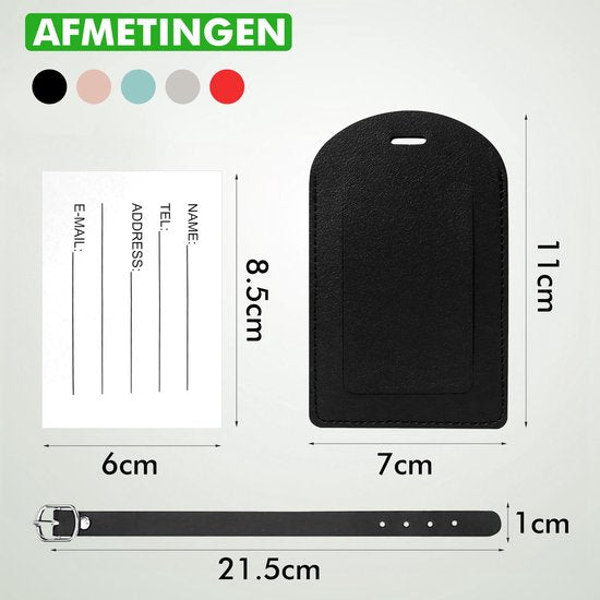 Travelhawk Kofferlabels - PU Leather Bagagelabel - 6 stuks Kofferlabel - Reisaccessoire - Naamlabel - Meerdere Kleuren